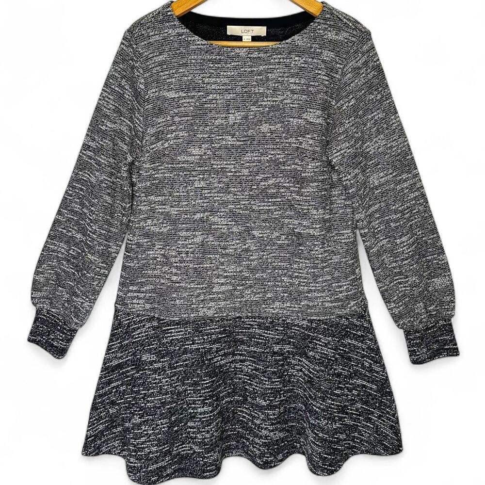 Ann Taylor LOFT Long Sleeve Tweed Drop Waist Dress M Gray Balloon Sleeve A-Line - Picture 10 of 10